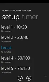 Mobile setup screen listing blind levels and scheduled breaks