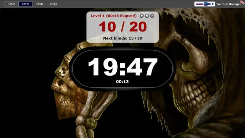 Black countdown and blind-level panel with other tournament windows hidden